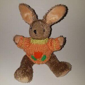 VTG Hugfun Brown Bunny Rabbit Plush Stuffed Toy Easter 1999 Orange Tulip Sweater